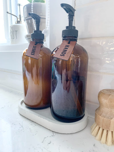 Hand and Dish Soap Dispensers - Leather Tags - 16 oz